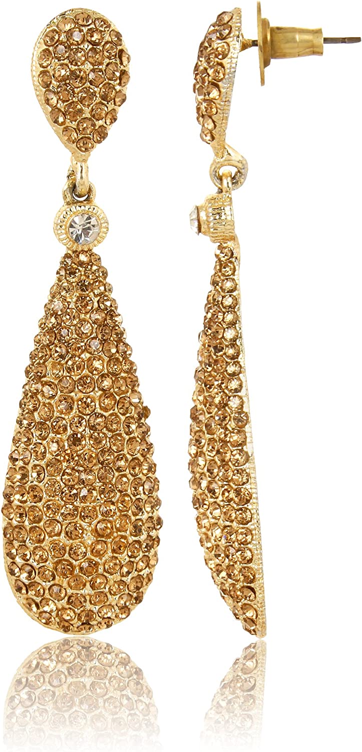 Moonstruck Costume Jewelry Women's Champagne Diamond Golden Dangle Drop Earrings - Image 3